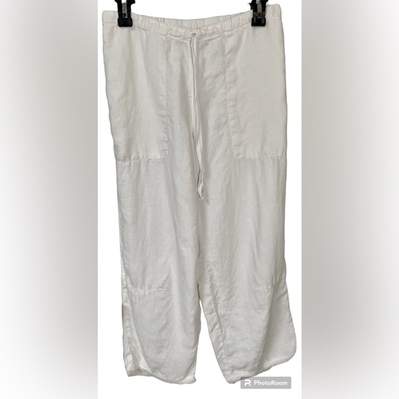 Johnny Was Pants - Johnny Was Pants Cropped Linen Women’s Size XS White Distressed Hem Summer Boho